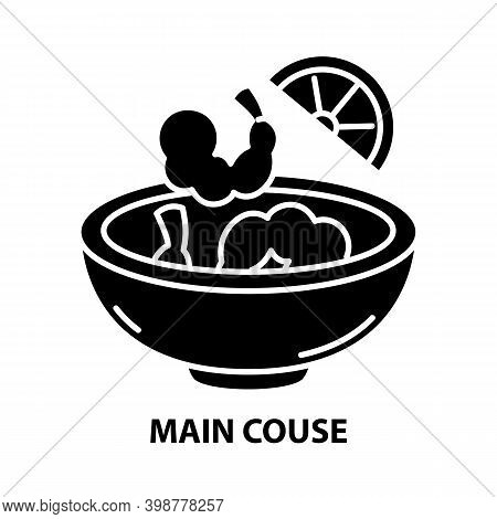 Main Couse Icon, Black Vector Sign With Editable Strokes, Concept Illustration