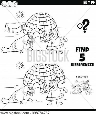 Black And White Cartoon Illustration Of Finding The Differences Between Pictures Educational Game Fo