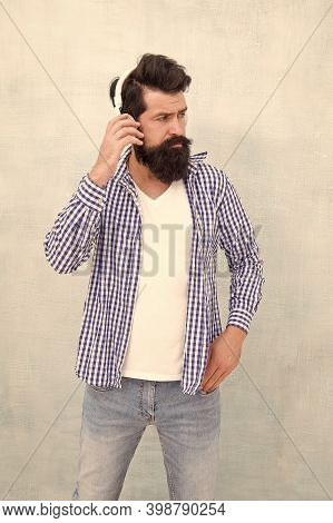 Wireless Technology. Audio Book. Emotional Hipster. Music Service. Melody. Modern Headphones Concept