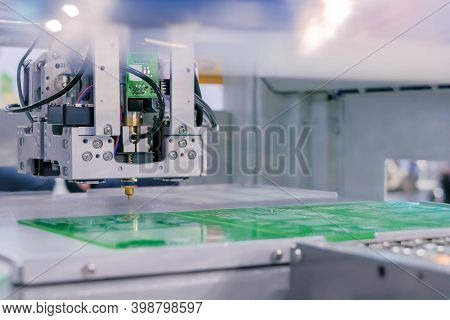 Assembly Of Computer Circuit Board - Automatic Smd Pick And Place Machine During Work At Factory, Ex