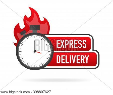 Express Delivery Service Badge. Fast Time Delivery Order With Stopwatch On White Background. Vector 