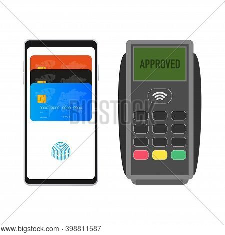 Pos Terminal And Smartphone On A White Background. Vector Illustration.