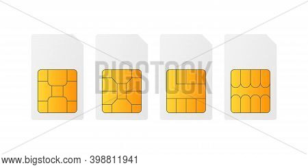 Set Sim Card Chip On White Background.