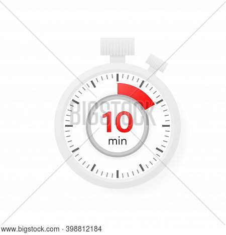 The 10 Minutes Timer. Stopwatch Icon In Flat Style.