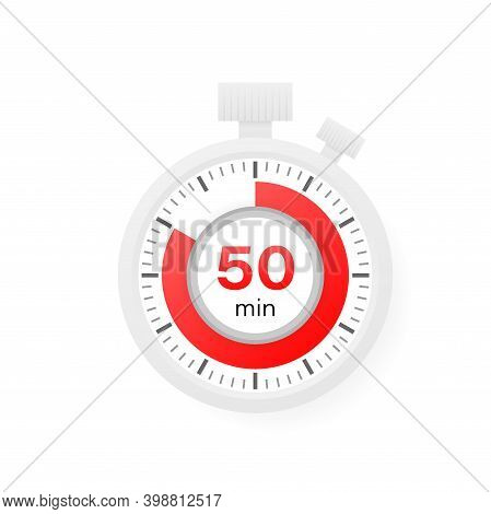 The 50 Minutes Timer. Stopwatch Icon In Flat Style.