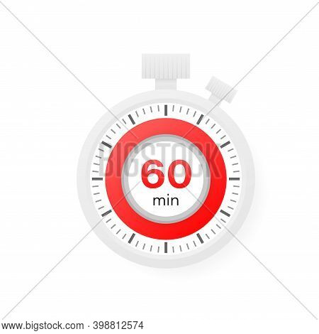 The 60 Minutes Timer. Stopwatch Icon In Flat Style.