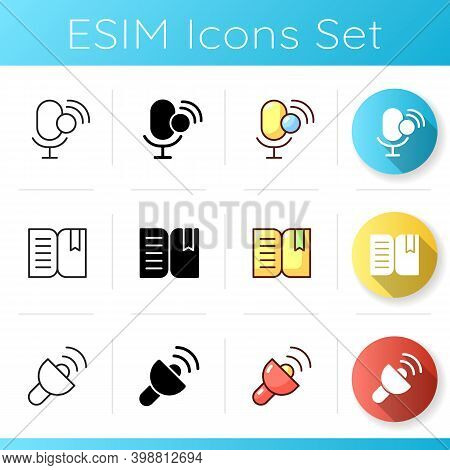 Smartphone Interface Icons Set. Voice Assistant. Book Reader. Lantern. Conversational Interactions. 