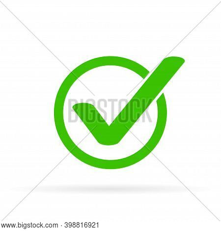 Green Tick Icon Vector Symbol, Checkmark Isolated On White Background, Checked Icon Or Correct Choic