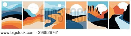 Abstract Landscape Poster Collection. Set Of Contemporary Art Print Templates. Nature Backgrounds. S