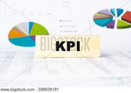Word Kpi. Wooden Small Cubes With Letters With Copy Space Available. Business Concept Image.