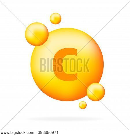 Vitamin Shining Pill Capcule Icon. Shining Golden Substance Drop. Meds Ads. Beauty Treatment Nutriti