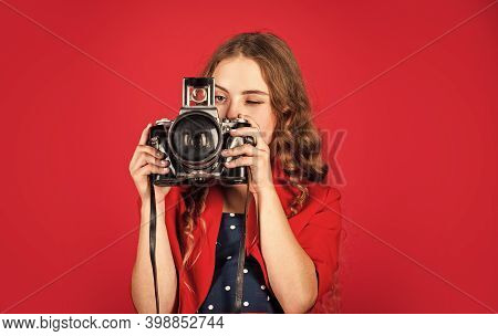 Girl With Retro Camera. Capture Moments. Slr Camera. Courses For Photographers. Education For Report