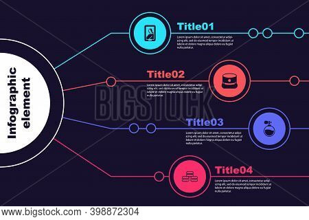 Set Portrait In Museum, Kepi, Perfume And Macaron Cookie. Business Infographic Template. Vector
