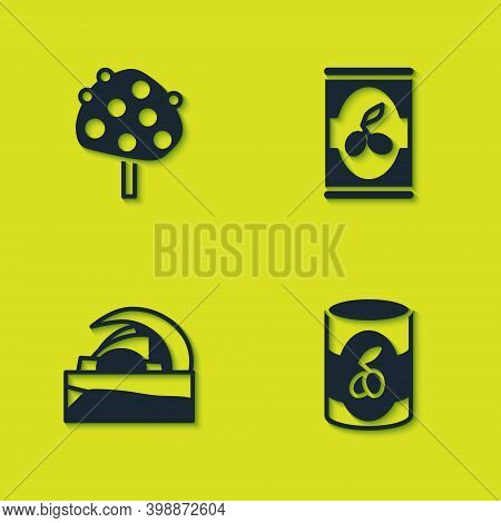 Set Orange Tree, Olives In Can, Concert Hall De Tenerife And Icon. Vector