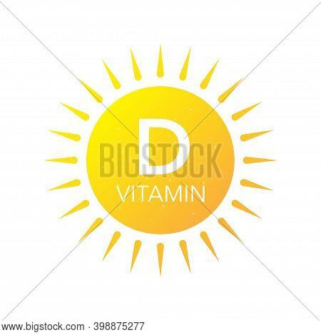 Vitamin D In Sun On White Backdrop. Uv Elements. Vector Illustration.