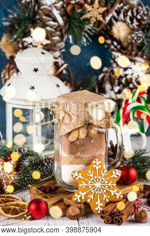 Cookies In The Jar. Ingredients For Christmas Baking. Idea For Christmas Present.