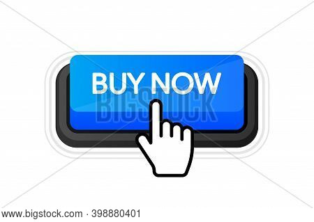 Icon With Blue Buy Now 3d Button On White Background For Web Marketing Design. Flat Deign. Social Me