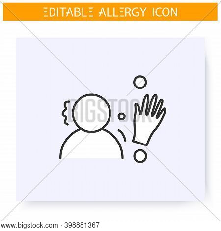 Latex Allergy Line Icon. Allergic Contact Dermatitis. Immunity Reaction, Immune Intolerance And Immu