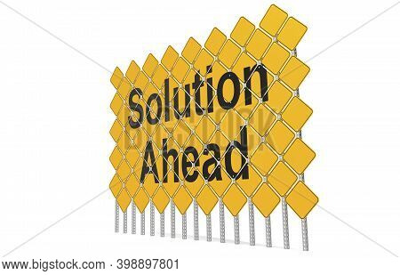 Giant Yellow Road Signs With Solution Ahead Word, 3d Rendering