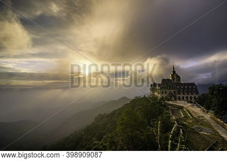 Castle In Tam Dao Moutains In Sunset