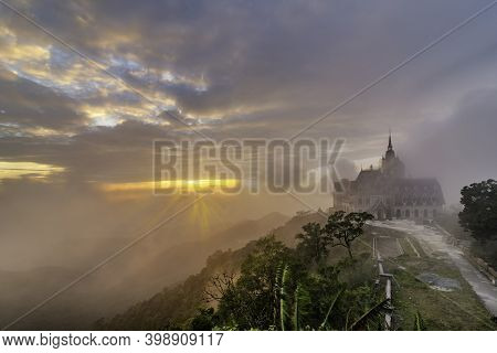 Castle In Tam Dao Moutains In Sunset