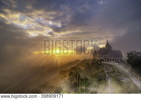 Castle In Tam Dao Moutains In Sunset