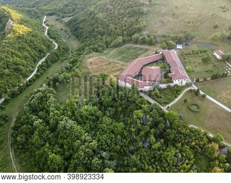 Aerial View Of Medieval Rozhen Monastery Of The Nativity Of The Mother Of God, Blagoevgrad Region, B
