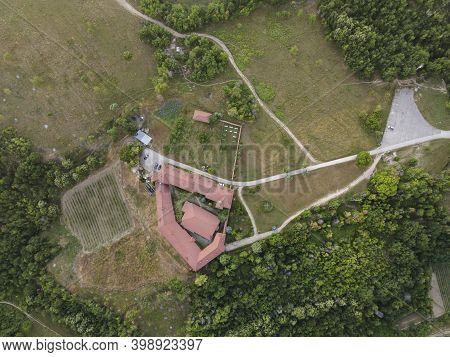 Aerial View Of Medieval Rozhen Monastery Of The Nativity Of The Mother Of God, Blagoevgrad Region, B