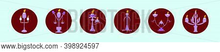 Set Of Candle Stick Cartoon Icon Design Template With Various Models. Modern Vector Illustration Iso