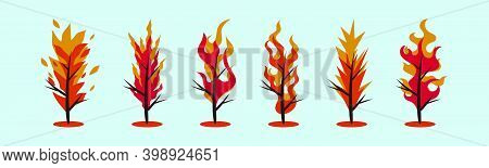 Set Of Burning Bush Cartoon Icon Design Template With Various Models. Modern Vector Illustration Iso