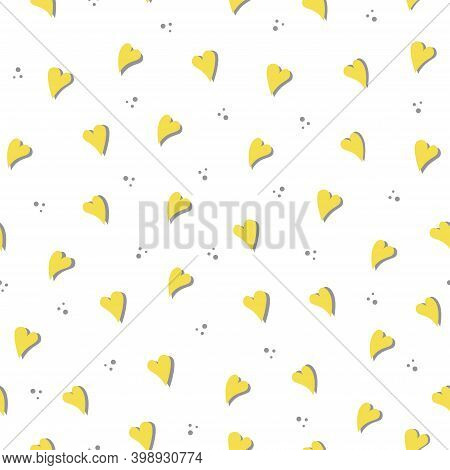 Vector Valentine's Seamless Pattern In Trendy Ultimate Gray And Illuminating Yellow Colors. Valentin