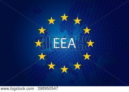 European Economic Area - Eea. European Union Flag And Map Of Europe. Vector Background