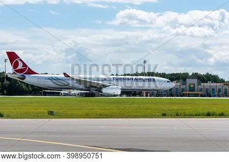 July 2, 2019, Moscow, Russia. Airplane Airbus A330-300 Turkish Airlines At Vnukovo Airport In Moscow