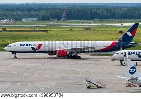 July 2, 2019, Moscow, Russia. Airplane Boeing 777-300 Azur Air Airline At Vnukovo Airport In Moscow.