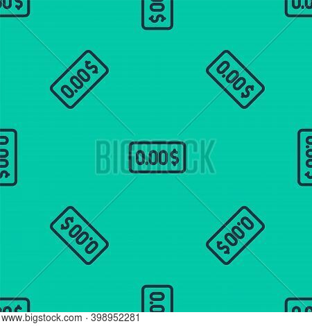 Blue Line Zero Cost Icon Isolated Seamless Pattern On Green Background. Empty Bank Account. Vector