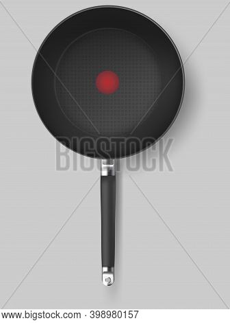 Realistic Empty Frying Pans Round Shape With Non-stick Coating. Cookware For Frying And Cooking Food