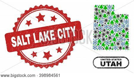 Vector Covid New Year Mosaic Utah State Map And Salt Lake City Dirty Seal. Salt Lake City Stamp Uses