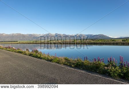 Road Alongside Ohau Canal Out Of Twizel New Zealand