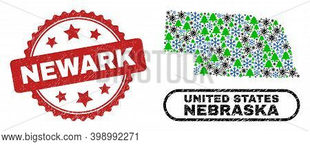 Vector Covid-2019 New Year Combination Nebraska State Map And Newark Textured Stamp Imitation. Newar
