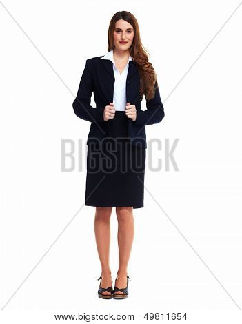 Standing business woman. Isolated over white background.