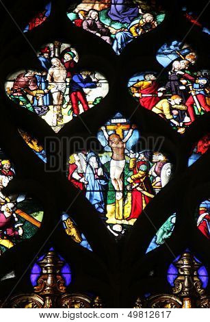 PARIS - NOV 07, 2012: Stained glass, church is dedicated Gervasius and Protasius is one of the oldest in Paris. Known for its richly painted stained glass, Paris on Nov 07, 2012