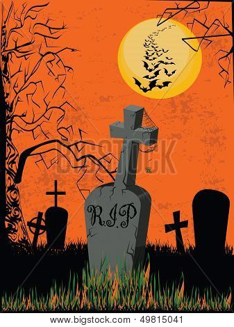 Graveyard on an orange background