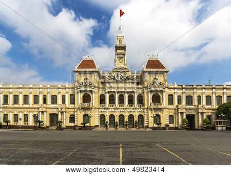 Ho Chi Minh City City Hall With Vietnamese Flag On Top.