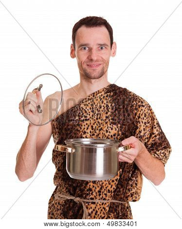 Happy Smiling Wild Man With Open Stew Pan