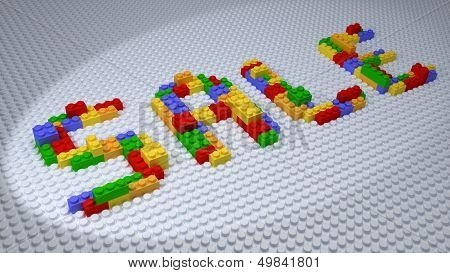 Sale Wording Constructed From Colorful Plastic Bricks On White Background
