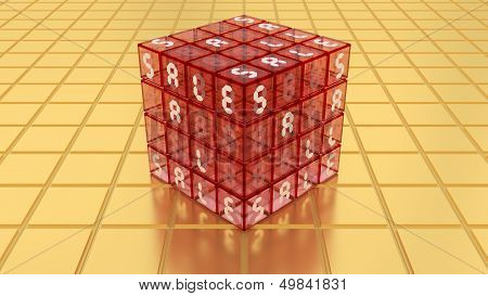 Sale Red Glass Magic Cube Box On Golden Floor