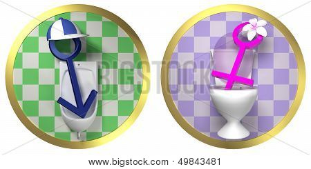 Restroom - Toilet Male And Female Signs On Tiled Wall