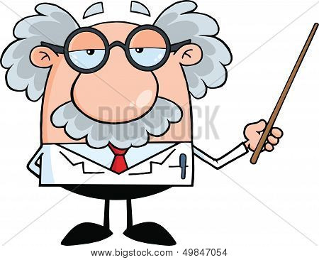 Funny Scientist Or Professor Holding A Pointer
