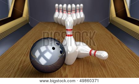 Bowling 3D Sport - Ball And Pins On Lane
