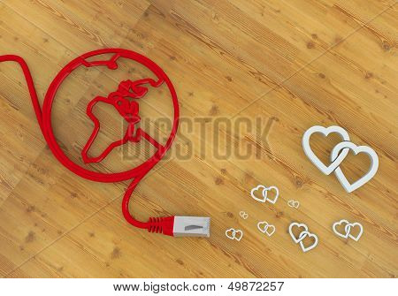 Two Hearts Symbol On Network To Home Office Desk
